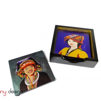 Set of 4 ethnic girl coasters with box